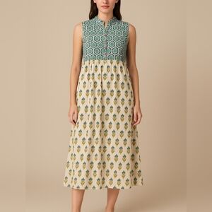 💙 Westside 100% Cotton Midi Dress Size M/L Boho Cottage Full Skirt Prairie Femi